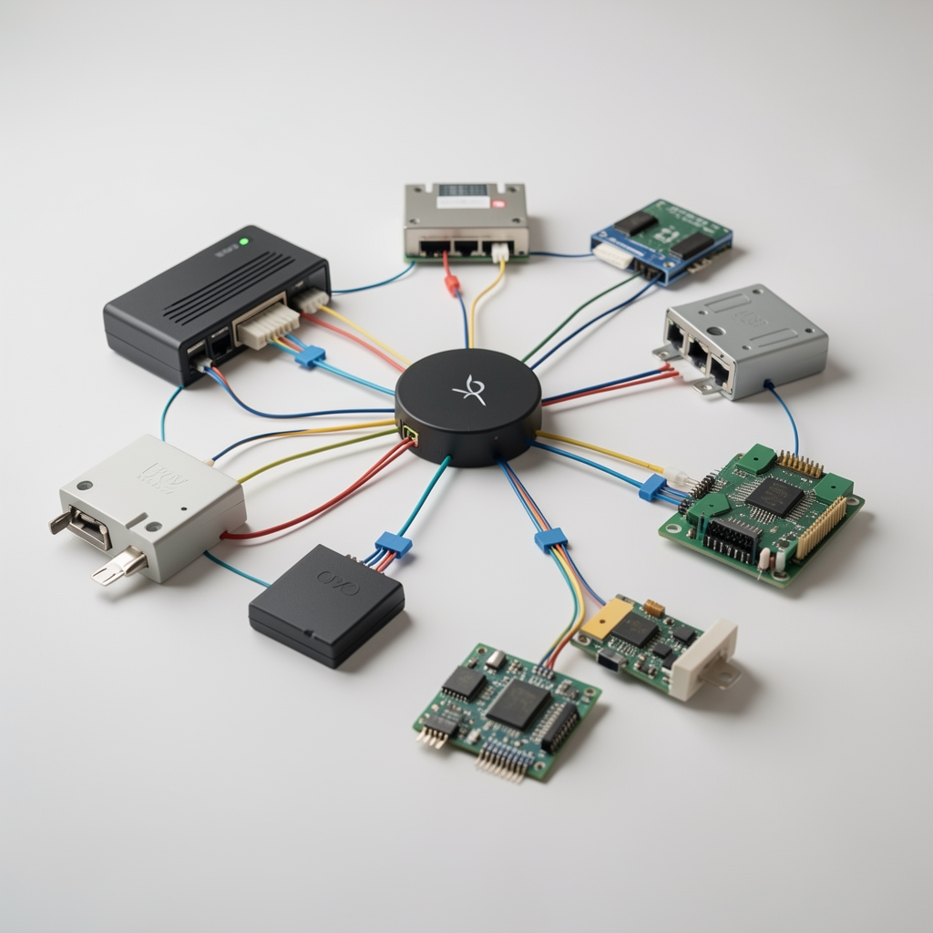 Akıllı ev ağ protokol şeması ve hub cihazları elektronik bileşenler